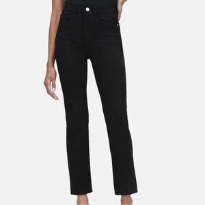 Frame Denim Le High Straight in Film Noir Black